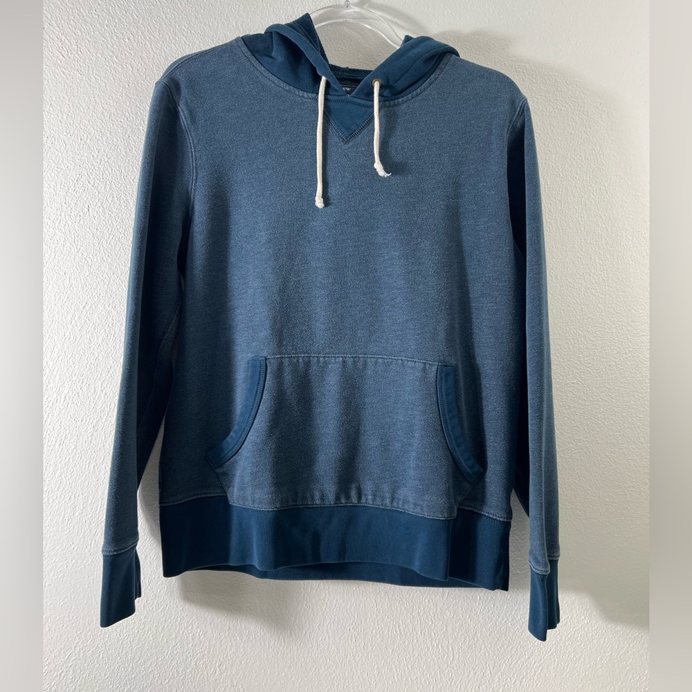 J.Crew Mens Authentic Fleece Hooded Long Sleeve Two Tone Blue Sweatshirt Size S